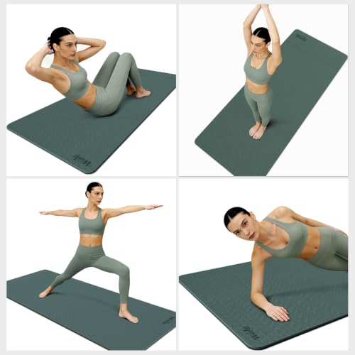 WEILA Extra Thick 10mm Yoga Mat,76"x28" Dual-Color TPE with Carry Strap - color: Dark Green & Black