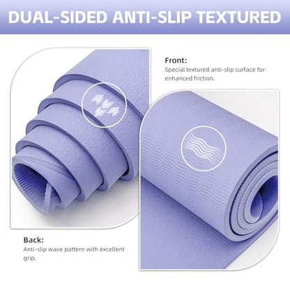 Large Yoga Mat Thick, 76"x32"x0.31"Wide POE Exercise Mat with Non-Slip Surface & Carry Strap, Anti-Tear Workout Mat for Yoga, Pilates, Fitness - color: light purple