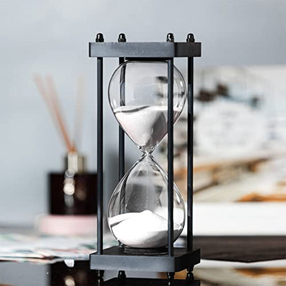 SAMLONG Large Hourglass Timer 60 Minute, Black Wooden Sandglass, White - color: 60 Min White Sand