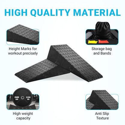 Uwaomah.Squat wedge, pack of 2, 1500 LBS Capacity, 1" & 2" Heel Elevated Squat wedge block of calf stretching & Physical Therapy, Foot Workout Wedge, Ankle Mobility, Portable Heavy Duty Blocks
