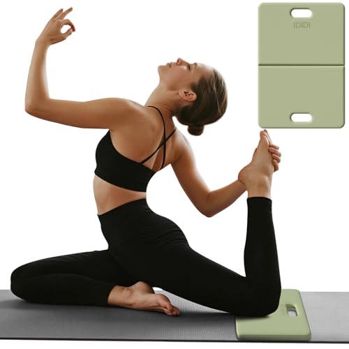 Foldable Yoga Knee Pads Cushion, Knee Mat for Man Woman Kids (12 "x 17" x 1 "after folding), Non-Slip Folding Knee Pad with Hollowed Out Handle, 1 inch Elbow/Knee Support Folding Pad for Yoga and Floor Exercises, Exercise Pad for Gym or Home - color: Gree