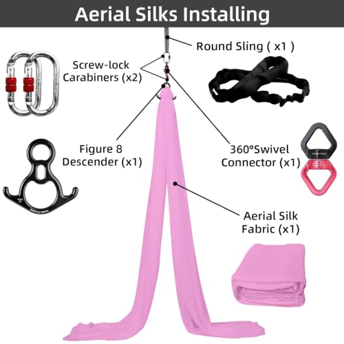 PRIOR FITNESS Aerial Silks Kit, SGS&CE Certified, 9/15/20Yards - color: Pink, size: L(20 Yards)