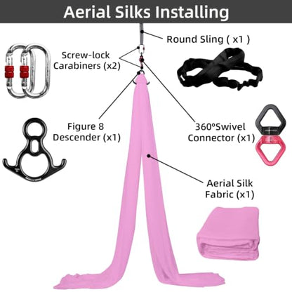 PRIOR FITNESS Aerial Silks Kit, SGS&CE Certified, 9/15/20Yards - color: Pink, size: L(20 Yards)