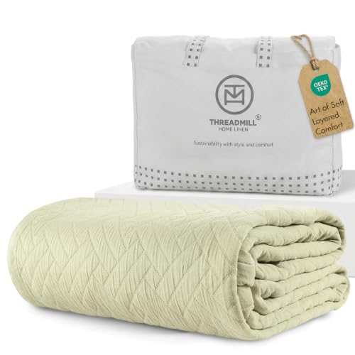 Threadmill Luxury Cotton Blankets for Queen Size Bed | All-Season 100% Cotton Queen Size Blanket | Criss Cross Cozy Lightweight, Soft Breathable Coverlet fits Full Size Bed, 90x92 | Sage Green - color: Classic Sage Green, size: Queen / Full
