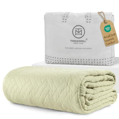 Threadmill Luxury Cotton Blankets for Queen Size Bed | All-Season 100% Cotton Queen Size Blanket | Criss Cross Cozy Lightweight, Soft Breathable Coverlet fits Full Size Bed, 90x92 | Sage Green - color: Classic Sage Green, size: Queen / Full