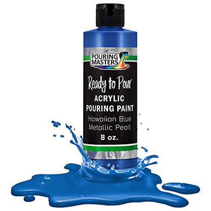 Pouring Masters Hawaiian Blue Metallic Pearl Ready to Pour Acrylic Pouring Paint - Premium 8-Ounce Pre-Mixed Fluid Acrylic Paint - Fluid Art Supplies for Canvas, Wood, Paper, Tile & Rocks | Ready to Pour, Premium Pre-Mixed Fluid Acrylic Paint - Fluid Art