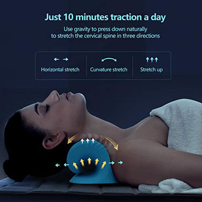 Cozyhealth Neck Stretcher for Neck Pain Relief, Neck and Shoulder Relaxer Cervical Traction Device Pillow for TMJ Pain Relief and Muscle Relax, Cervical Spine Alignment Chiropractic Pillow (Blue) - color: Blue
