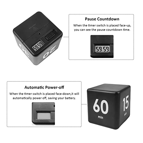 Feilifan Flip Timer, Productivity Cube Timer, 15-20-30-60 Minute Preset - color: 15-20-30-60min,black