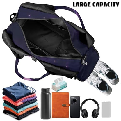 Gym Bag with Yoga Mat Holder Large Tote Bag With Multi Pockets for Women Men Dry Wet Separated Pocket Carryall Yoga Tote Bag for Pilates Travel Workout Office - color: Butterfly purple
