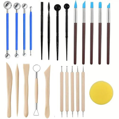 24Pcs Clay Sculpting Tool Set, Polymer Clay Kit with Ball Stylus Pens, Silicone Sculpting Brushes, Wooden Carving Tools & Smoothing Sponge, Professional Pottery Modeling Tools for Ceramic& DIY Crafts - color: 24Pcs