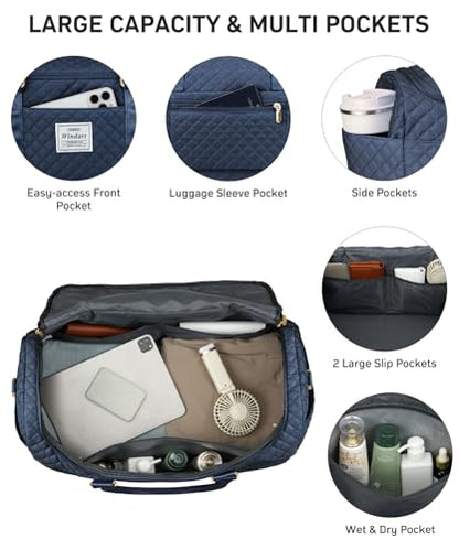WINDARS Travel Duffle Bag, Weekender Bags for Women with Shoe Compartment, Overnight Bag with Toiletry Bag, Carry On Duffel Bags For Airplanes, Yoga Gym Duffel Bag, Navy - color: Navy