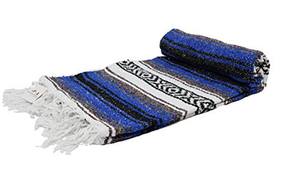 Open Road Goods Blue Mexican Blanket - Authentic Serape Falsa Blanket - Handmade - color: Blue
