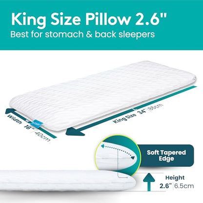 BLISSBURY King Stomach Sleeper Pillow, Flat Memory Foam, 2.6 Inch - color: White, size: 2.6"H (King)