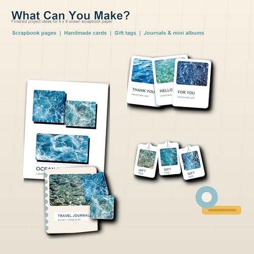 Scrapbook Paper Pad & Scrapbooking Supplies - Oceanic Water Ripple Aesthetic, Double Sided Junk Journal Kit, 160gsm Craft Paper for Photo Albums, Picture Art Collage, 6x6 Inch - color: Oceanic