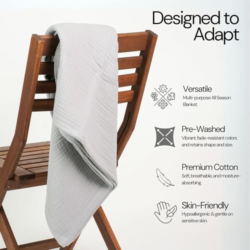 100% Cotton Gauze 50"X70" Large Throw 4 Layered Blanket- Scottish Grey | Premium Muslin Blanket for Couch,Bed,Living,Summer Lightweight, All Seasons Blankets & Throws, Boho,Travel & Skin Friendly - color: Scottish Grey, size: 50"X70" Large Throw