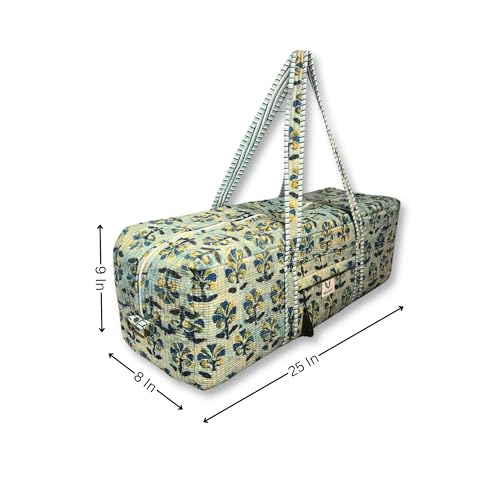 Large Capacity Handblock Printed Yoga Mat bag for Women, Gym Bag, Fits Yoga Blocks, Adjustable strap, Pilates, Gym, Fitness Block & Gear, Light and Durable - color: Meadow Haze
