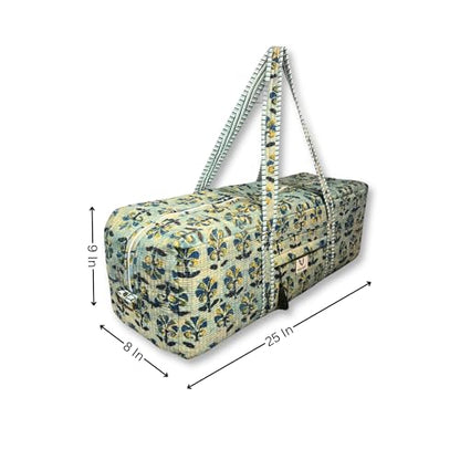 Large Capacity Handblock Printed Yoga Mat bag for Women, Gym Bag, Fits Yoga Blocks, Adjustable strap, Pilates, Gym, Fitness Block & Gear, Light and Durable - color: Meadow Haze