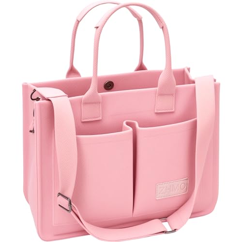 ZHMO Canvas Tote Bag for Women,Women's Bags Crossbody Bags Work Laptop Tote Bag Large Handbags Purse for Travel Nurse Teacher - color: Pink With Compartments