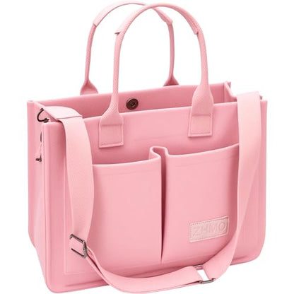ZHMO Canvas Tote Bag for Women,Women's Bags Crossbody Bags Work Laptop Tote Bag Large Handbags Purse for Travel Nurse Teacher - color: Pink With Compartments