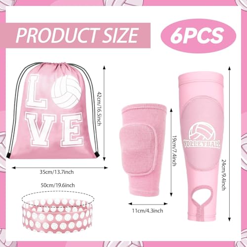 6 Pcs Volleyball Knee Pad and Arm Sleeve Volleyball Accessories Kit Youth Volleyball Knee Pads Volleyball Arm Sleeves Protection Volleyball Headband Drawstring Bag for Women Men Adult - color: Pink, size: Small
