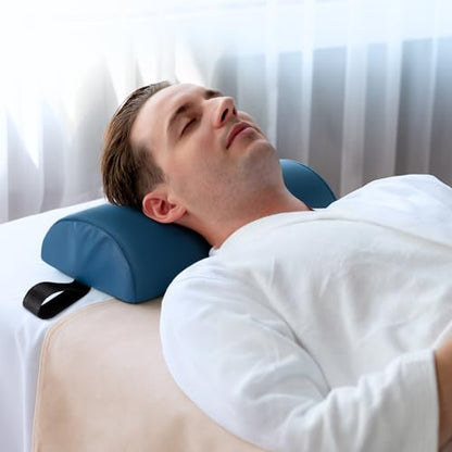 Half Round Massage Bolster, 17x6x4 in PU Leather Pillow with Strap Handle | Comfortable Half Moon Bolster Pillow for Legs Under Knees Back Pain Relief, Massage Table Bolster for Neckrest Spa / Home Use - color: Small Blue - 17x6x4 in - Pu Leather
