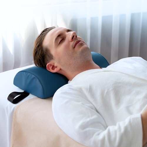 Half Round Massage Bolster, 17x6x4 in PU Leather Pillow with Strap Handle - color: Small Blue - 17x6x4 in - Pu Leather