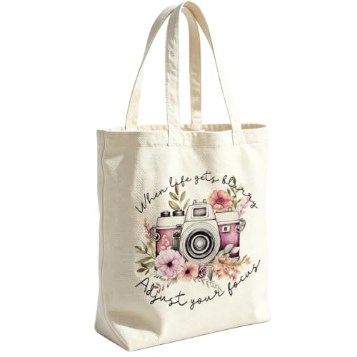 VICBOU Vintage Camera Canvas Tote Bag for Women Birthday,Mental Health Shoulder Bag with Pocket for Grocery Shopping Beach - color: Camera03