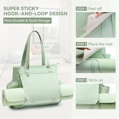 WLLWOO Thick Yoga Mat Bag Women Gym Tote Breathable Mesh Holder Wet Pocket | Carryall Lightweight Waterproof Shoulder for Pilates Travel Beach Workout Fitness Carrier - color: Mint Green
