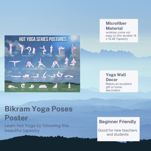 Large Bikram Yoga Poses Poster - Tapestry for Hot Yoga Decor - Beginners' Guide Chart for Effective Exercise, Microfiber Material - Wall Decoration for Gym, Studio, Zen Room and Dome