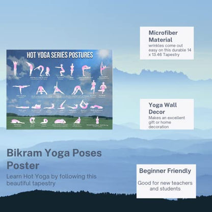 Large Bikram Yoga Poses Poster - Tapestry for Hot Yoga Decor - Beginners' Guide Chart for Effective Exercise, Microfiber Material - Wall Decoration for Gym, Studio, Zen Room and Dome