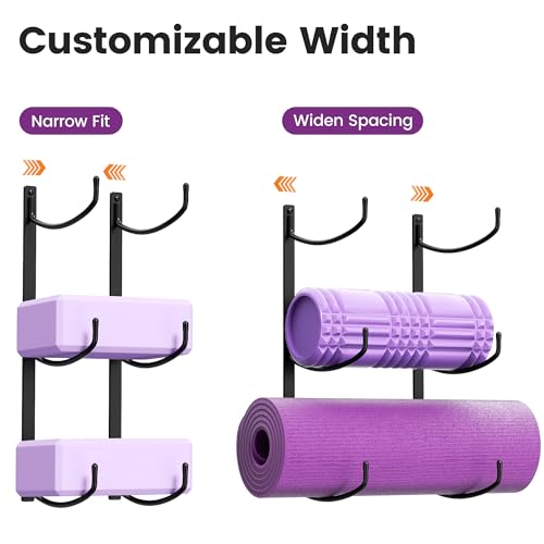 Yoga Mat Holder Wall Mount, 3-Tier Yoga Mat Storage Rack for Gym, Black - color: Black