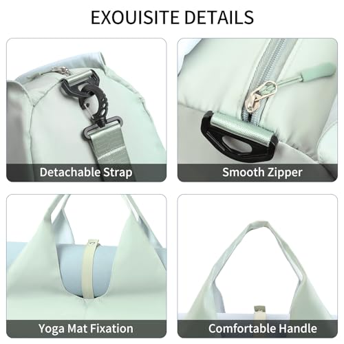 Handbag for Women Yoga Bag Large Capacity Yoga Pad Buckle with Shoe Compartment Water Bottle Sports Gym Bag Travel - color: C01-1 Green