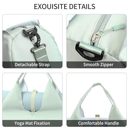 Handbag for Women Yoga Bag Large Capacity Yoga Pad Buckle with Shoe Compartment Water Bottle Sports Gym Bag Travel - color: C01-1 Green