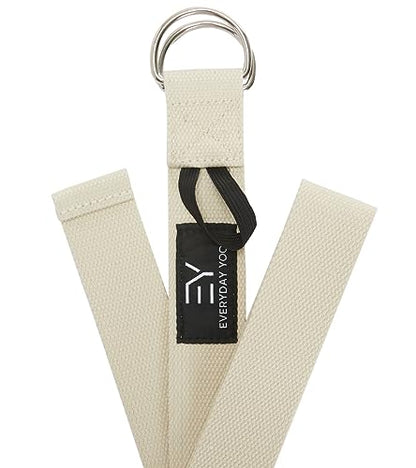 Everyday Yoga Strap with Metal D-Ring Athletic Stretching, 6ft/8ft/10ft | Durable Stretching Strap, Flexibility Training, Exercise & Fitness For Yoga, Pilates, Physical Therapy, Gym, Unisex-Adult - color: Natural, size: 6 Foot