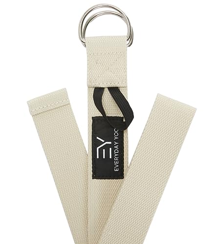 Everyday Yoga Strap with Metal D-Ring Athletic Stretching, 6ft/8ft/10ft | Durable Stretching Strap, Flexibility Training, Exercise & Fitness For Yoga, Pilates, Physical Therapy, Gym, Unisex-Adult - color: Natural, size: 6 Foot