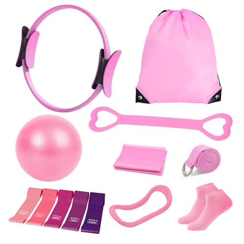 Pilates Kit for Women, Pilates Equipment with 13'' Magic Circle | Pilates Ring and Ball Set with 5 Strength Bands, Hip Thrust Belt, Compact Workout Set at Home