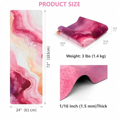 Travel Suede Yoga Mat 1.5mm Thick Non Slip Foldable Lightweigh Sweat Absorbent Exercise Mat for Hot Yoga Pilates Home Gym Outdoor, 72"L x 24"W, 3 lbs - color: Pink