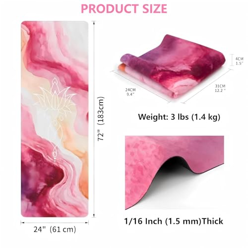 Travel Suede Yoga Mat 1.5mm Thick Non Slip Foldable Lightweigh Sweat Absorbent Exercise Mat for Hot Yoga Pilates Home Gym Outdoor, 72"L x 24"W, 3 lbs - color: Pink