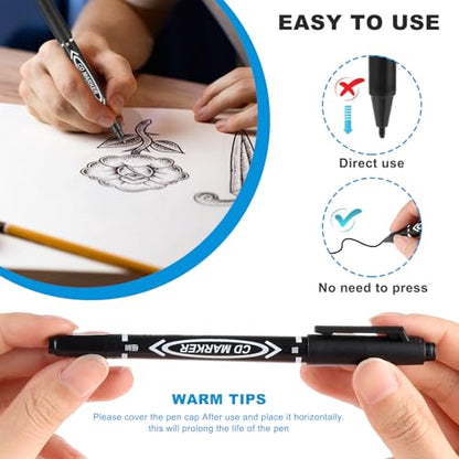 YUXIANLB Black Markers for Drawing, 10 Pack Dual Tip Brush Pens Permanent Marker Set for Art Drawing Sketching Writing Dooding Marking