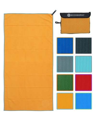 ECCOSOPHY Microfiber Beach Towel, Quick Dry Gym Towel, Sand Free, 71x35 | Ribbed texture, super absorbent, lightweight, quick dry, hanging loop, pouch, travel pool yoga fitness, Creamsicle - color: Creamsicle, size: Large (71"x35")