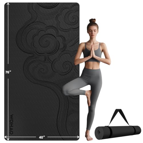 Large 76"x40"x0.4" Yoga Mat - color: Black