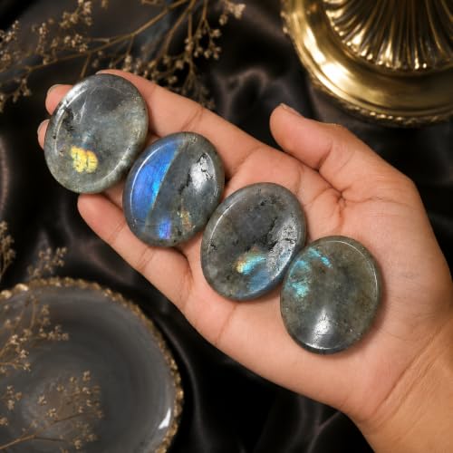 Natural Polished Thumb Palm Crystal for Meditation, Labradorite Worry Stone for Stress Relief, Anxiety Support & Pocket Reiki Healing - color: Labradorite