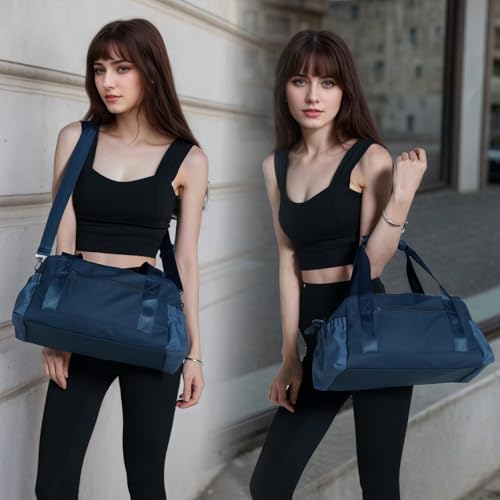 Bucosd Small Gym Bag for Women, Mini Crossbody Gym Duffle Bag with Wet Compartment, Carry on Gym Tote Bag for Workout Dance Sport Travel (Medium-Blue) - color: Medium-Blue, size: Medium