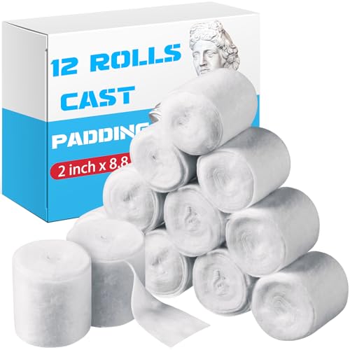 Nuanchu 12 Rolls Medical Cotton Cast Padding Plaster Cloth(2 Inch X 8.8 ft) | Individual Wrapped, Undercast Protection Padding, Soft Cloth for Body Casts, Halloween Bandage Art, Mask Craft Supplies - size: 2 Inch x 8.8 ft