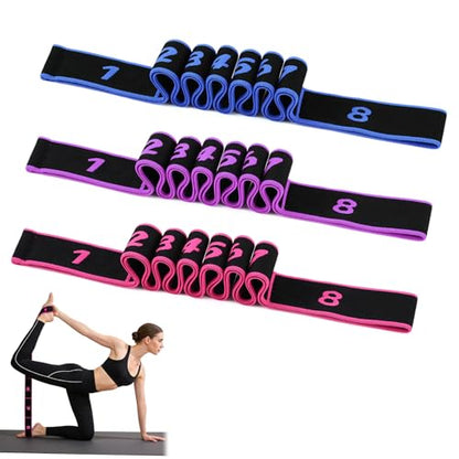 Fitness Resistance Bands with Handles, Adjustable Stretching & Yoga Band for Full Body, 8-Section Elastic Training Band with Clear Marking for Yoga, Stretching, Pilates - color: （Purple + Blue + Pink）