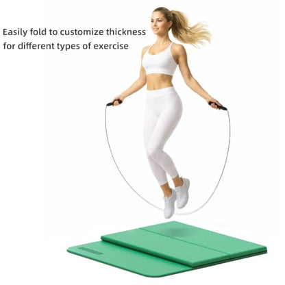 Yoga Mat Thick 10mm, Foldable Yoga Mat 75 x 26 x 0.4 Inches | Portable Workout Mat | Thick Cushioning Surface | Home Gym Exercise Mat | Pilates & Yoga Training - color: Green
