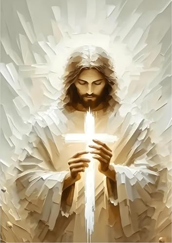 GOUOYANA Religious Diamond Art Kits for Beginners Jesus Diamond Painting Kits for Adults Christian Wall Art Decor DIY Crafts Full Drill Gem Art Cross Artwork for Walls Christian Gift 12x16 Inch - color: DP02810