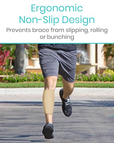 Vive Calf Brace - Adjustable Shin Splint Support - Lower Leg Compression Wrap Increases Circulation, Reduces Muscle Swelling - Calf Sleeve for Men and Women - Pain Relief (Beige) | Wrap Increases Circulation, Reduces Muscle Swelling - Calf Sleeve for Men