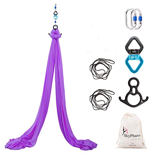 Aerial Silks Yoga Swing Set, Fitness Aerial Yoga Kit - color: Violet