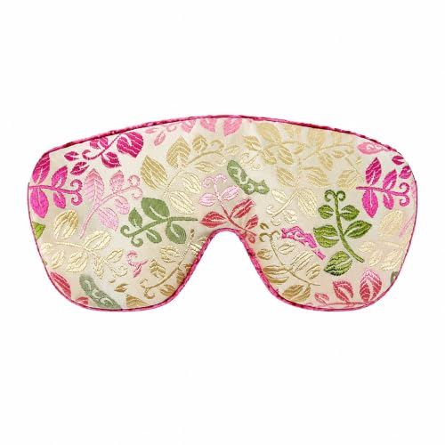Handmade Opulence Yoga Eye Pillow - Weighted Flaxseed Fill, Lavender Aromatherapy, Satin & Velvet, Adjustable Strap - Ideal for Meditation & Restful Sleep - Creamy Leaves - TEMFL-CL - color: Creamy Leaves